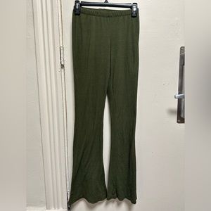 Dark Olive Green Ribbed Flare Pants
